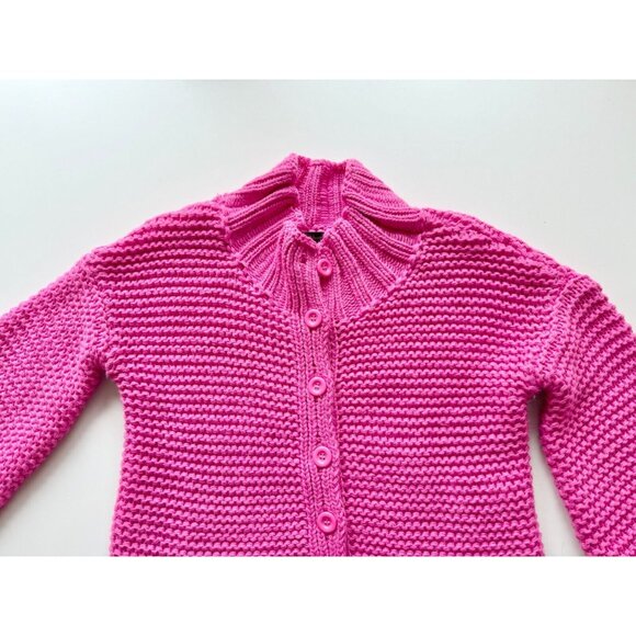 HOUSE OF HARLOW Bright Pink Chunky Knit Reverse Stitch Cardigan Sweater, Size XS - Picture 5 of 11